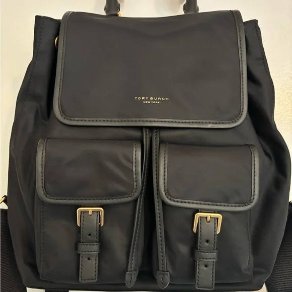 NWT Tory Burch Black Perry Nylon Flap Backpack - Picture 3 of 9